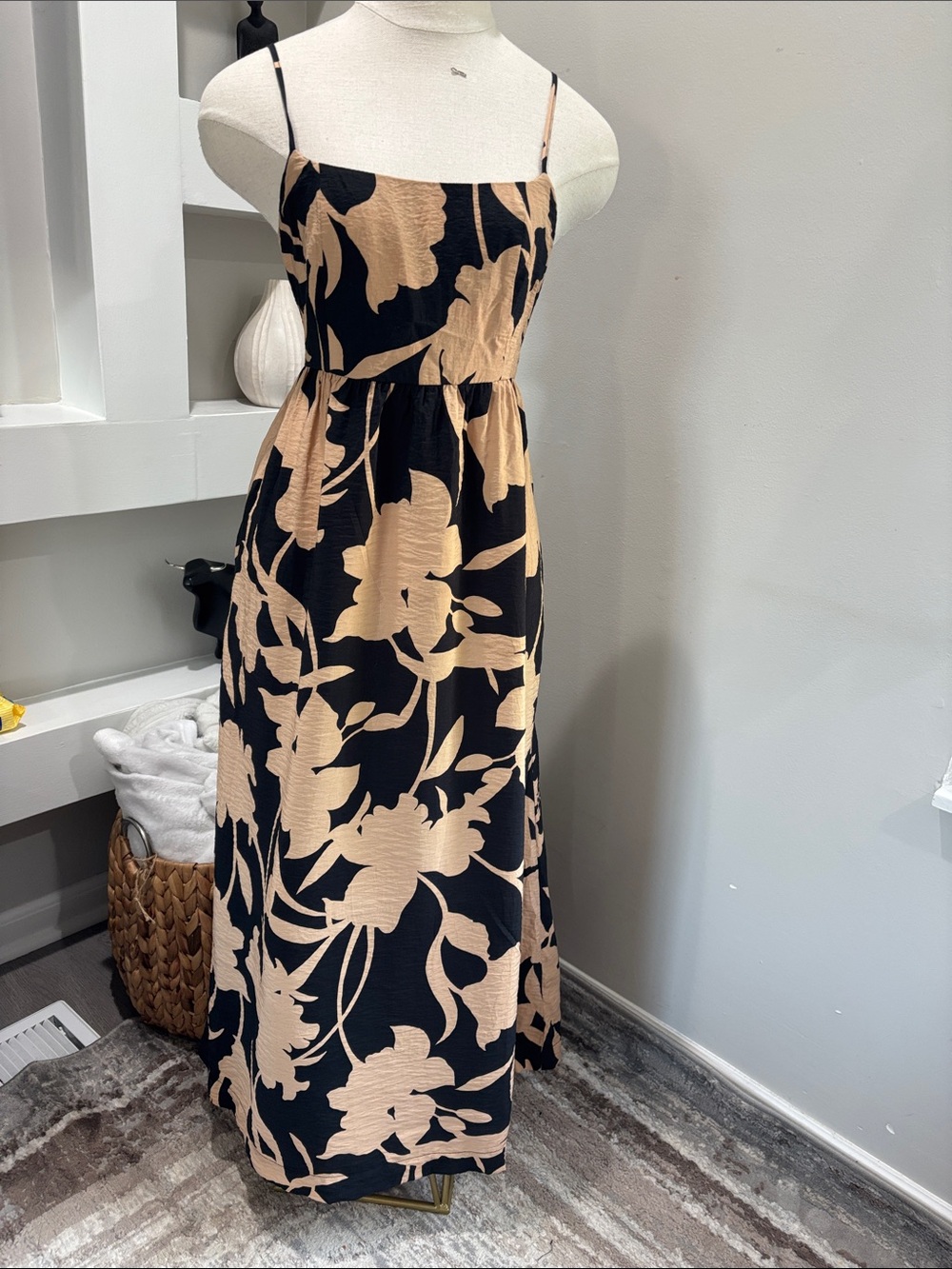 a new day Black and Tan Floral Maxi Dress with Spaghetti Straps